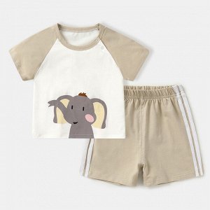 Детский костюм: футболка, принт "слон", цвет белый + шорты, цвет светло-коричневый