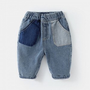 Детские джинсы с разноцветными карманами, цвет синий