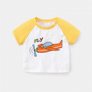 Детская футболка, принт "самолет", цвет белый/желтый