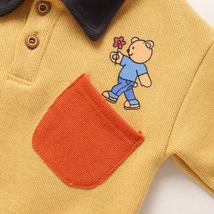 Детский костюм: кофта, принт "мишка", цвет желтый + брюки, цвет темно-серый