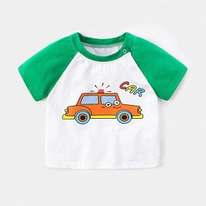 Детская футболка, принт "машина", цвет белый/зеленый