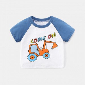 Детская футболка, принт "экскаватор", цвет белый/синий