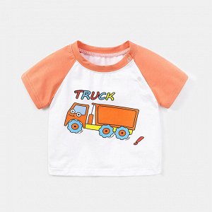 Детская футболка, принт "грузовик", цвет белый/оранжевый