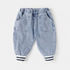 Детские джинсы, с резинками снизу, цвет голубой