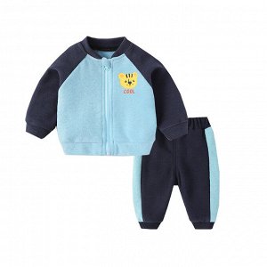 Детский костюм: кофта на молнии, принт "тигр" + брюки, цвет темно-синий/голубой