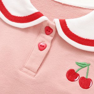 Детский костюм: кофта с воротничком, принт "вишни", цвет розовый + брюки, цвет серый