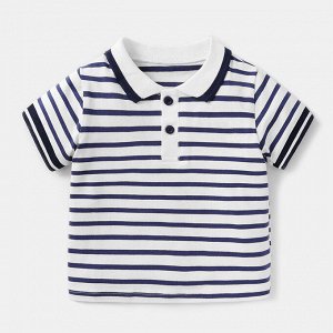 Детская футболка-поло, принт "полоски", цвет белый/синий