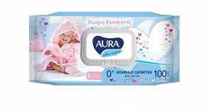 AURA ULTRA COMFORT Влажные салфетки детские 0+ с экстратом алоэ и витамином Е big-pack с крышкой 100шт КК/12