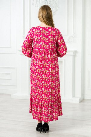 Платье женское из штапеля Розалия цветы на малиновом