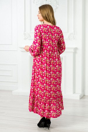 Амадэль Платье женское из штапеля Розалия цветы на малиновом