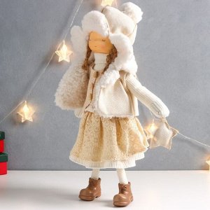 Кукла интерьерная "Девочка в белой шубке и шапочке со звёздочкой" 24х13х56 см