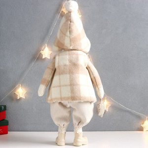 Кукла интерьерная "Мальчик в клетчатом пальто и шапке со звёздочкой" 22х14х57 см