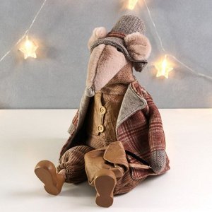 Кукла интерьерная "Дядя-мышь в клетчатом пальто с портфелем" 25х24,5х52 см