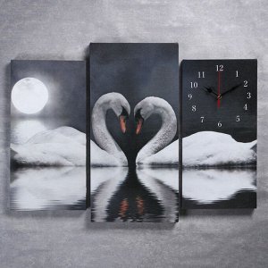 Часы настенные модульные «Пара лебедей при лунном свете», 60 ? 80 см