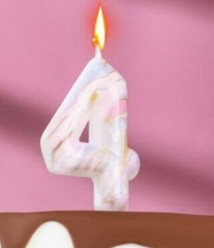 Свеча тортовая цифра Белый мрамор 4 8 см