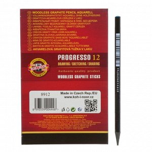 Набор карандашей цельнографитовых акварельных в лаке Koh-I-Noor PROGRESSO 8912, 4В, 12 штук в наборе