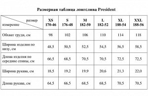 Лонгслив President, синий, 100% хлопок, кул.гладь 150 г/м2