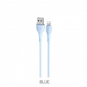 Кабель Hoco X49, Lightning - USB, 2.4 А, 1 м, PVC оплетка, клипса, голубой