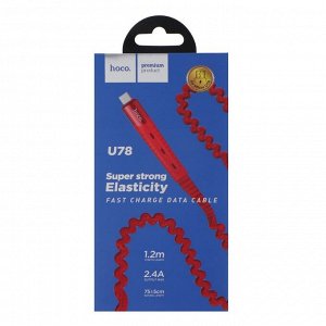 Кабель Hoco U78, USB - microUSB, 2.4 А, 1.2 м, тканевая оплетка, красный