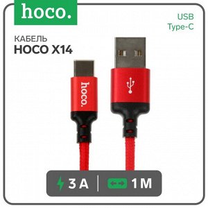 Кабель Hoco X14 Times Speed, Type-С - USB, 3 А, 1 м, черно-красный