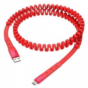 Кабель Hoco U78, USB - Type-C, 3 А, 1.2 м, тканевая оплетка, красный