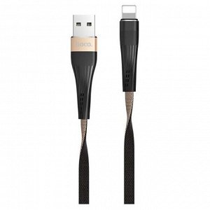 Кабель Hoco U39, USB - Lightning, 2.4A, 1.2 м, плоский, нейлон, чёрно-золотой