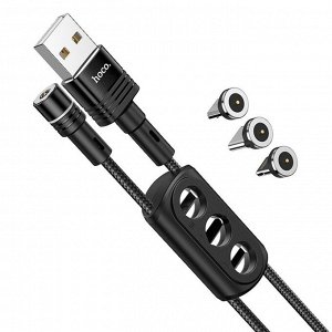 Кабель 3-в-1 Hoco U98, USB - Lightning/microUSB/Type-C ,2.4 А, 1.2 м, оплетка нейлон, черный