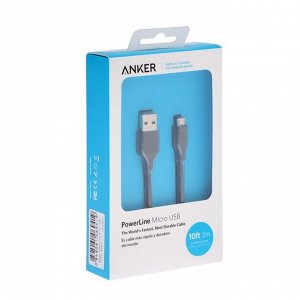 Кабель Anker A8134, microUSB - USB, 2.4 А, 3 м, черный