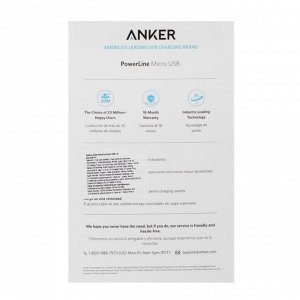 Кабель Anker A8134, microUSB - USB, 2.4 А, 3 м, черный
