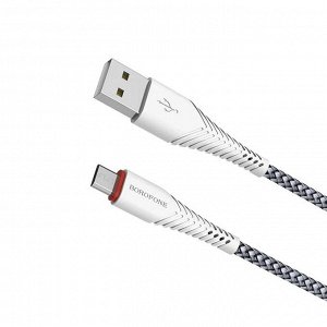 Кабель Borofone BX25, microUSB - USB, 2.4 А, 1 м, нейлоновая оплётка, белый