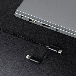 Кабель Windigo, 2 в 1, microUSB/Lightning - USB, 2 А, нейлон оплетка, 1 м, черный