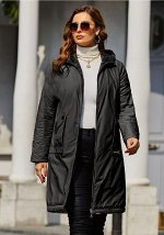 Демисезонное женское пальто с капюшоном, цвет черный