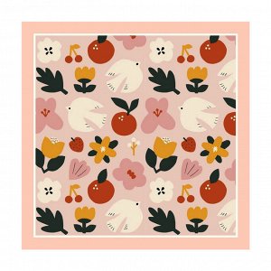 Женский шелковый платок, принт "птицы, фрукты", цвет розовый/зеленый/красный