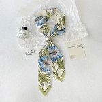 Женский шарф-галстук,  цветочный принт, цвет бежевый/зеленый/голубой