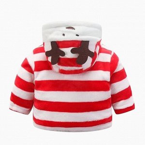Утепленная кофта с капюшоном для детей, цвет красный/белый, принт "Новогодний"