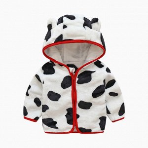 Утепленная кофта с капюшоном для детей, цвет черный/белый, принт "Корова"