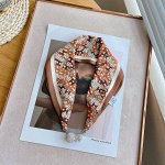 Женский шелковый шарф-колье с магнитной застежкой,  принт &quot;буквы&quot;, цвет бежевый/коричневый