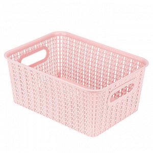 "Домашняя мода" Корзина-ящик пластмассовая для хранения "Вязанка-Розы" 24х17,5см h10,5см, с крышкой, с ручками розовый (Китай)