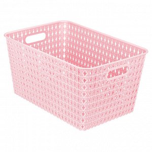 "Домашняя мода" Корзина-ящик пластмассовая для хранения "Вязанка-Розы" 33,5х23см h17см, с крышкой, с ручками розовый (Китай)