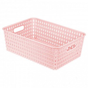 "Домашняя мода" Корзина-ящик пластмассовая для хранения "Вязанка-Розы" 33х23см h11см, с крышкой, с ручками розовый (Китай)