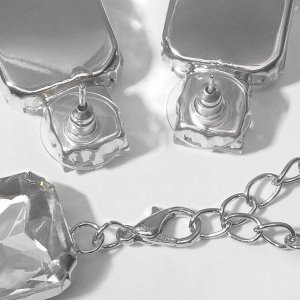 Набор 2 предмета: серьги, колье «Драгоценность» квадраты, цвет белый в серебре, 32 см