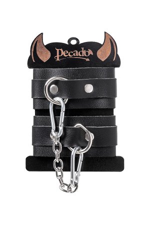 Наручники-браслеты Pecado BDSM, мини со скруглёнными углами, натуральная кожа, чёрные
