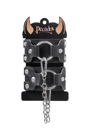 Наручники-браслеты Pecado BDSM, с двумя ремешками, натуральная кожа, чёрные