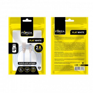 FORZA Кабель для зарядки Flat White iP, 1м, 2А, белый, пакет