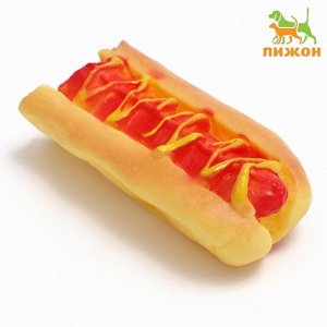 Игрушка пищащая "Недоеденный хот-дог" для собак, 12 см   3557397