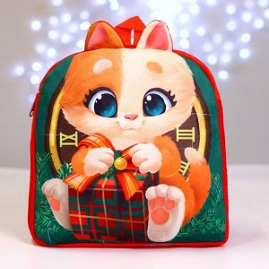 Рюкзак детский плюшевый «Котик с подарком», 24?24 см