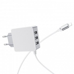 NEW Сетевое Зарядное устройство BOROFONE BA42A Joyful 3*USB + iOS Lightning, 3.1A, белый