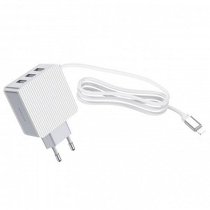 NEW Сетевое Зарядное устройство BOROFONE BA42A Joyful 3*USB + iOS Lightning, 3.1A, белый