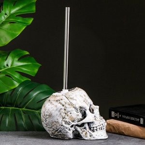 Ёршик для унитаза с подставкой «Череп», стальная ручка, 16x15x22 см, белый