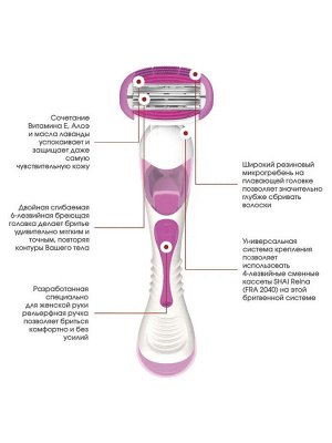 Бритвенная система станок + 2 кассеты DORCO ЕVE 6 shai sweetie (станок + 2 кассеты), с 3+3 лезвиями, сгибаемый картридж